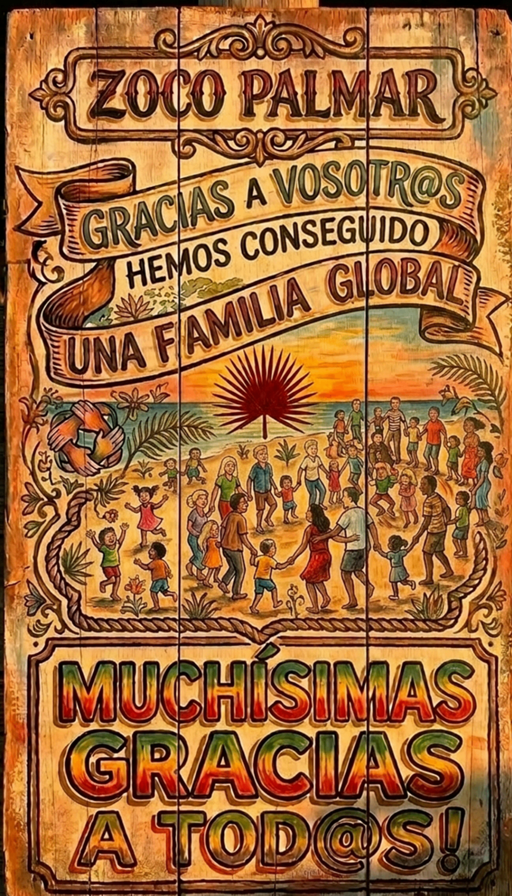 Cartel de agradecimiento en español de Zoco Palmar