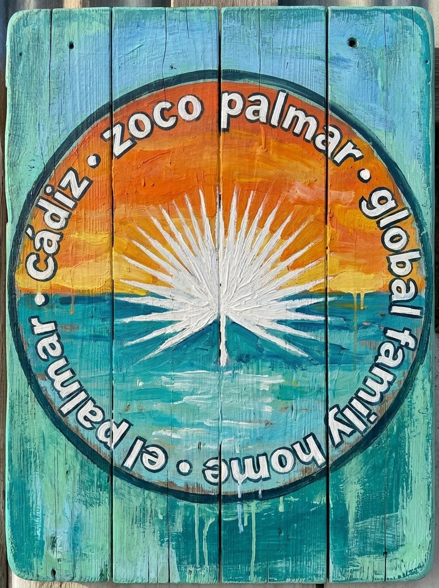 Cartel pintado de Zoco Palmar con el mensaje Global Family Home