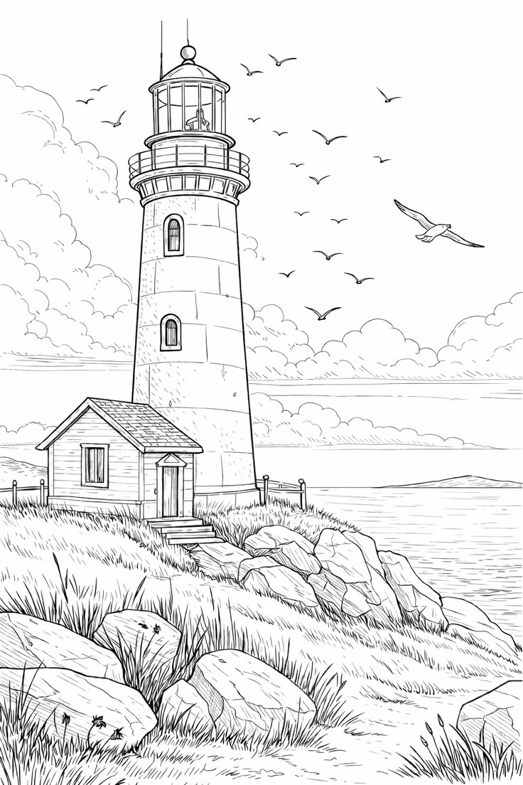 Faro y gaviotas