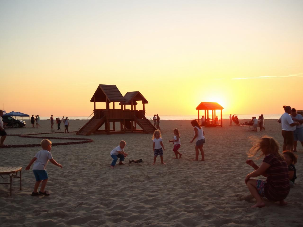 Zona infantil del Zoco Palmar al atardecer